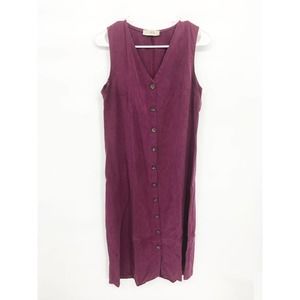 Hopoi Sleeveless Purple Midi Dress Front Button Size 40 US 6 100% Cotton